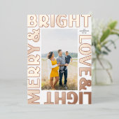 Roos Gold Merry en Bright Liefde en Licht Folie Feestdagenkaart (Staand Voorkant)