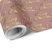 Roos Gold Merry kerst Elegant Script Patroon Cadeaupapier (Rol Hoek)