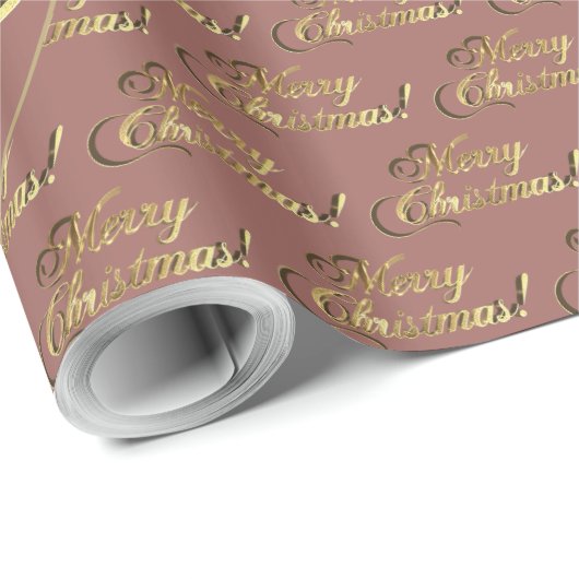 Roos Gold Merry kerst Elegant Script Patroon Cadeaupapier (Rol Hoek)