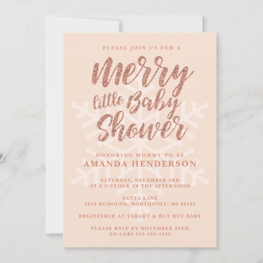Roos Gold Merry Little Baby shower Invitation Kaart (Voorkant)