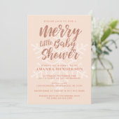 Roos Gold Merry Little Baby shower Invitation Kaart (Staand voorkant)