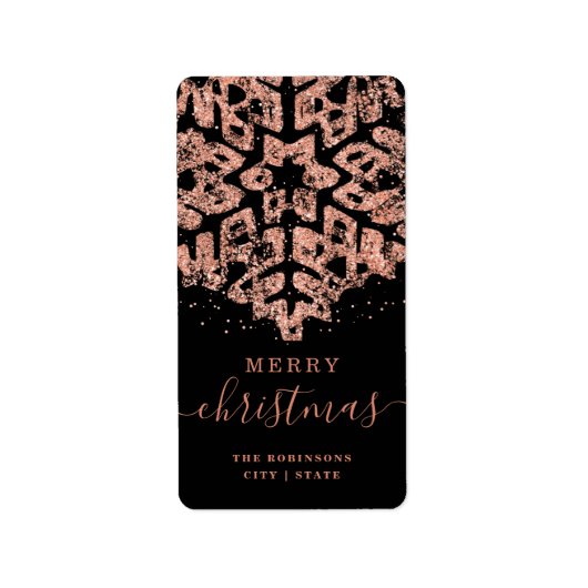 Roos Gold Merry Xmas Feestdagen Glitter Zwart Etiket (Voorkant)