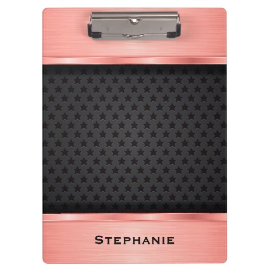 Roos Gold met zwarte sterren achtergrondmonogram Klembord (Voorkant)