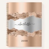 Roos gold metal agate marmer name script notitieboek (Voorkant)