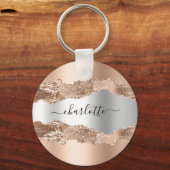 Roos gold metal agate marmer name script sleutelhanger (Voorkant)