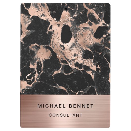 Roos Gold Metal Black Marble Consultant Business Klembord (Achterkant)