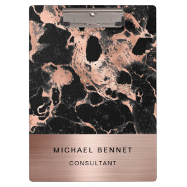 Roos Gold Metal Black Marble Consultant Business Klembord