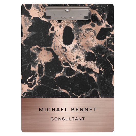Roos Gold Metal Black Marble Consultant Business Klembord (Voorkant)