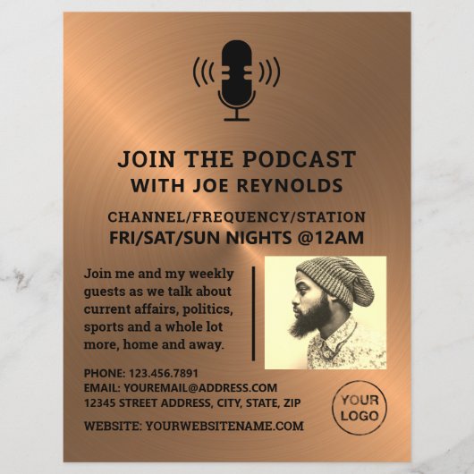 Roos Gold Metal Effect, Podcaster, Podcast Flyer (Voorkant)