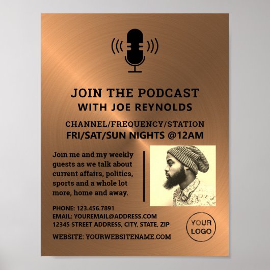 Roos Gold Metal Effect, Podcaster, Podcast Poster (Voorkant)