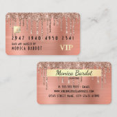 Roos Gold Metal en Glitter Drip Faux-creditcard Visitekaartje (Voorkant / Achterkant)