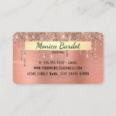 Roos Gold Metal en Glitter Drip Faux-creditcard Visitekaartje (Achterkant)