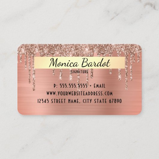 Roos Gold Metal en Glitter Drip Faux-creditcard Visitekaartje (Achterkant)