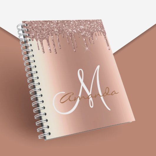 Roos Gold Metal Glitter Drift Monogram Notitieboek