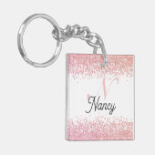 Roos Gold Metal Glitter Monogram Naam Sleutelhanger (Voorkant Links)