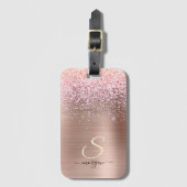 Roos Gold Metal, Glitter, Script Naam & Initiaal Bagagelabel (Voorkant (verticaal))