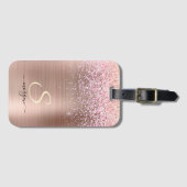 Roos Gold Metal, Glitter, Script Naam & Initiaal Bagagelabel (Voorkant (horizontaal))