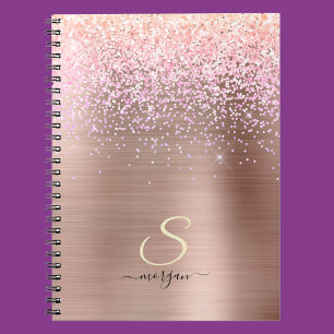 Roos Gold Metal, Glitter, Script Naam & Initiaal Notitieboek