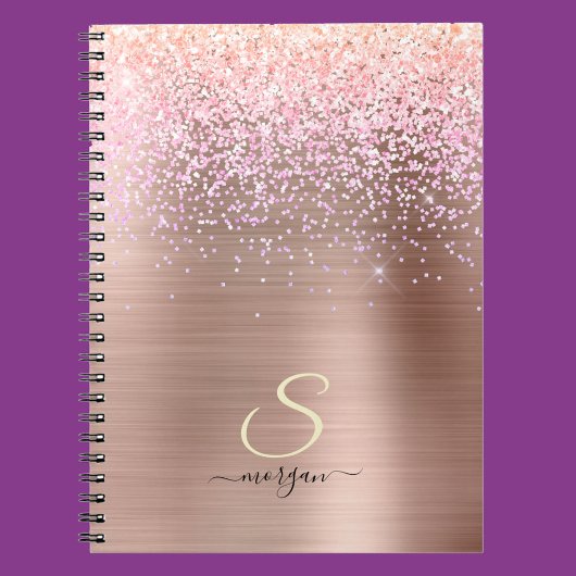 Roos Gold Metal, Glitter, Script Naam & Initiaal Notitieboek