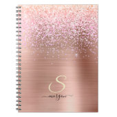 Roos Gold Metal, Glitter, Script Naam & Initiaal Notitieboek (Voorkant)