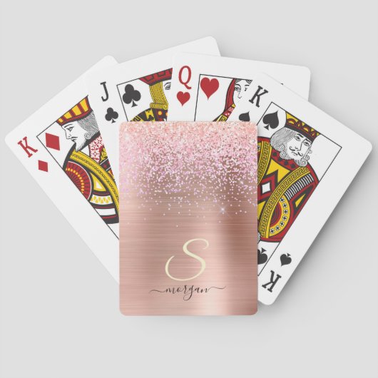 Roos Gold Metal, Glitter, Script Naam & Initiaal Pokerkaarten (Achterkant)
