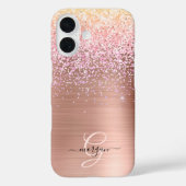 Roos Gold Metal, Glitter, Script Name & Monogram Case-Mate iPhone Case (Achterkant)