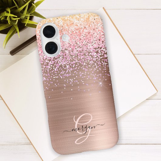 Roos Gold Metal, Glitter, Script Name & Monogram Case-Mate iPhone Case
