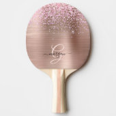 Roos Gold Metal, Glitter, Script Name & Monogram Tafeltennisbatje (Voorkant)