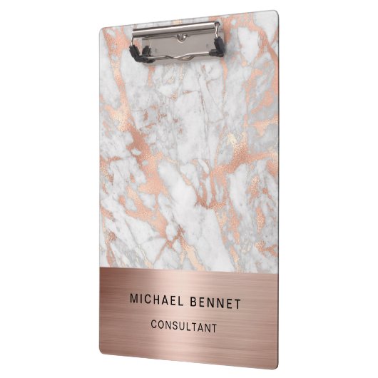 Roos Gold Metal White Marble Consultant Business Klembord (Links)