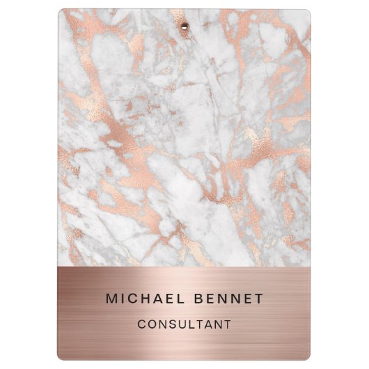 Roos Gold Metal White Marble Consultant Business Klembord (Achterkant)