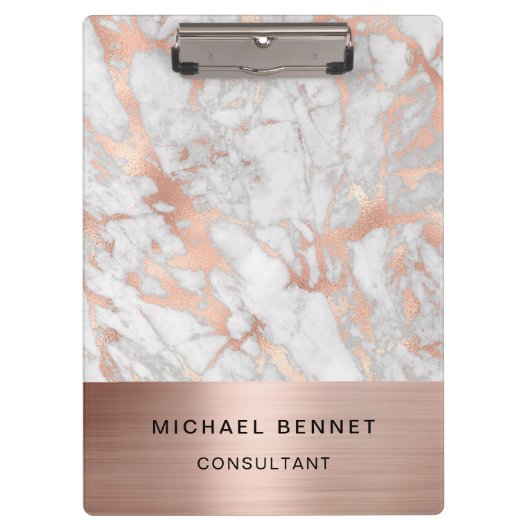 Roos Gold Metal White Marble Consultant Business Klembord (Voorkant)