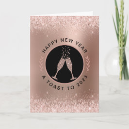 Roos Gold Metallic Blush Glitter Happy Nieuwjaar Feestdagen Kaart