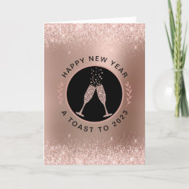 Roos Gold Metallic Blush Glitter Happy Nieuwjaar Feestdagen Kaart