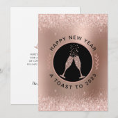 Roos Gold Metallic Blush Glitter Happy Nieuwjaar Feestdagenkaart (Voorkant / Achterkant)