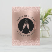 Roos Gold Metallic Blush Glitter Happy Nieuwjaar Feestdagenkaart (Staand voorkant)
