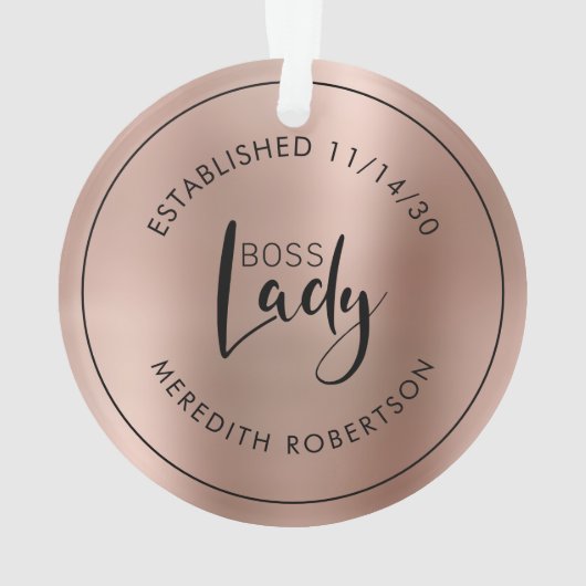 Roos Gold Metallic Boss Lady Vastgesteld op datum Ornament (achterkant)