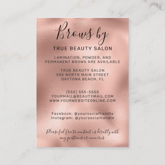Roos Gold Metallic Brows Aftercare Piccon Visitekaartje (Achterkant)