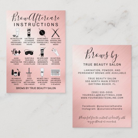 Roos Gold Metallic Brows Aftercare Piccon Visitekaartje (Voorkant / Achterkant)