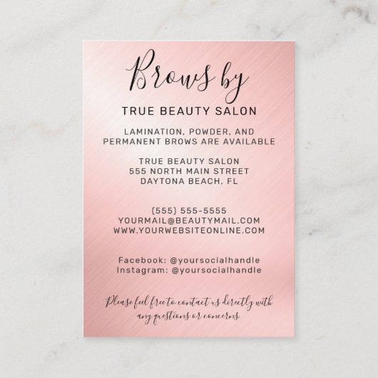 Roos Gold Metallic Brows Aftercare Piccon Visitekaartje (Achterkant)