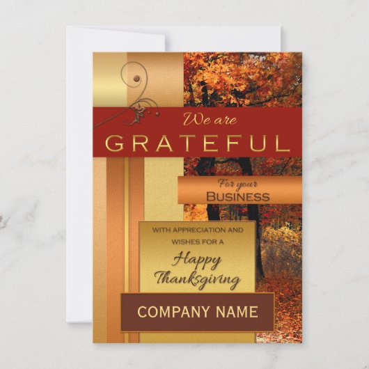 Roos Gold Metallic Corporate Thanksgiving Kaart (Voorkant)