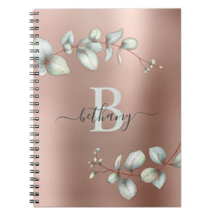 Roos Gold Metallic Eucalyptus Botanische monogram Notitieboek