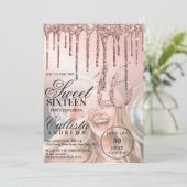 Roos Gold Metallic Glitter Druppels Foto Sweet 16 Kaart (Staand voorkant)