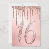 Roos Gold Metallic Glitter Druppels Foto Sweet 16 Kaart (Achterkant)