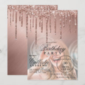 Roos Gold Metallic Glitter Druppels Foto Verjaarda Kaart (Voorkant / Achterkant)