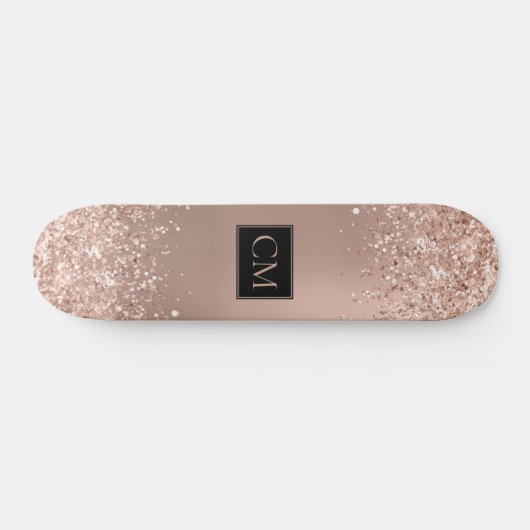 Roos Gold Metallic Glitter Monogram Persoonlijk Skateboard (Horizontaal)