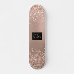 Roos Gold Metallic Glitter Monogram Persoonlijk Skateboard