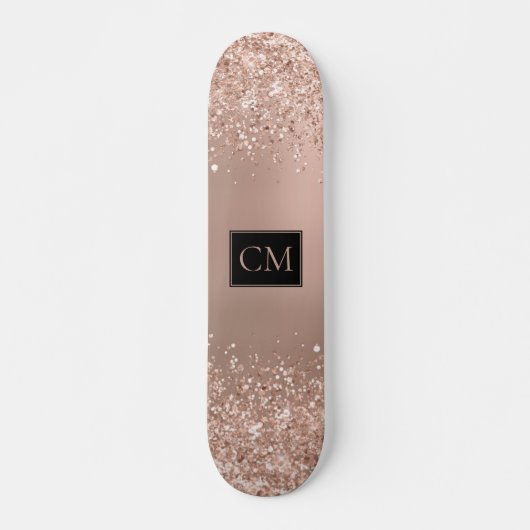Roos Gold Metallic Glitter Monogram Persoonlijk Skateboard (Voorkant)