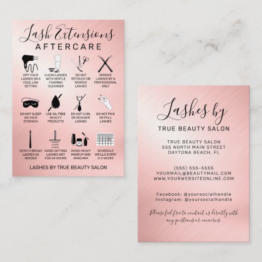 Roos Gold Metallic Lash Extensions Aftercare Picto Visitekaartje (Voorkant / Achterkant)
