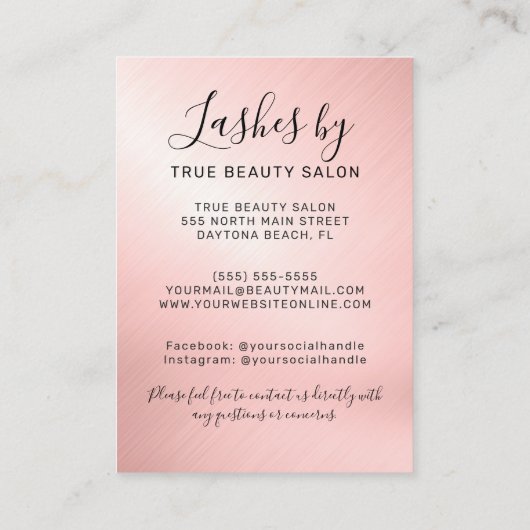 Roos Gold Metallic Lash Extensions Aftercare Picto Visitekaartje (Achterkant)