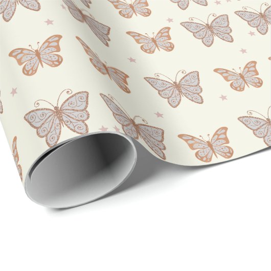 Roos Gold Metallic look Butterfly Wrapping Paper Cadeaupapier (Rol Hoek)